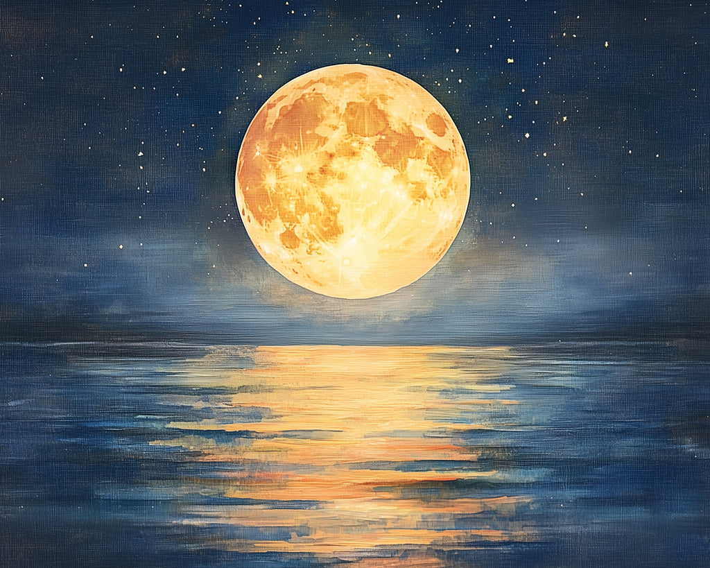 La Luna Llena Dorada en la Noche Estrellada sobre el Mar Pintar por Números