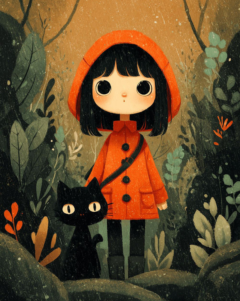 La Niña de Sombrero Rojo y el Gato en Selva Pintar por Números