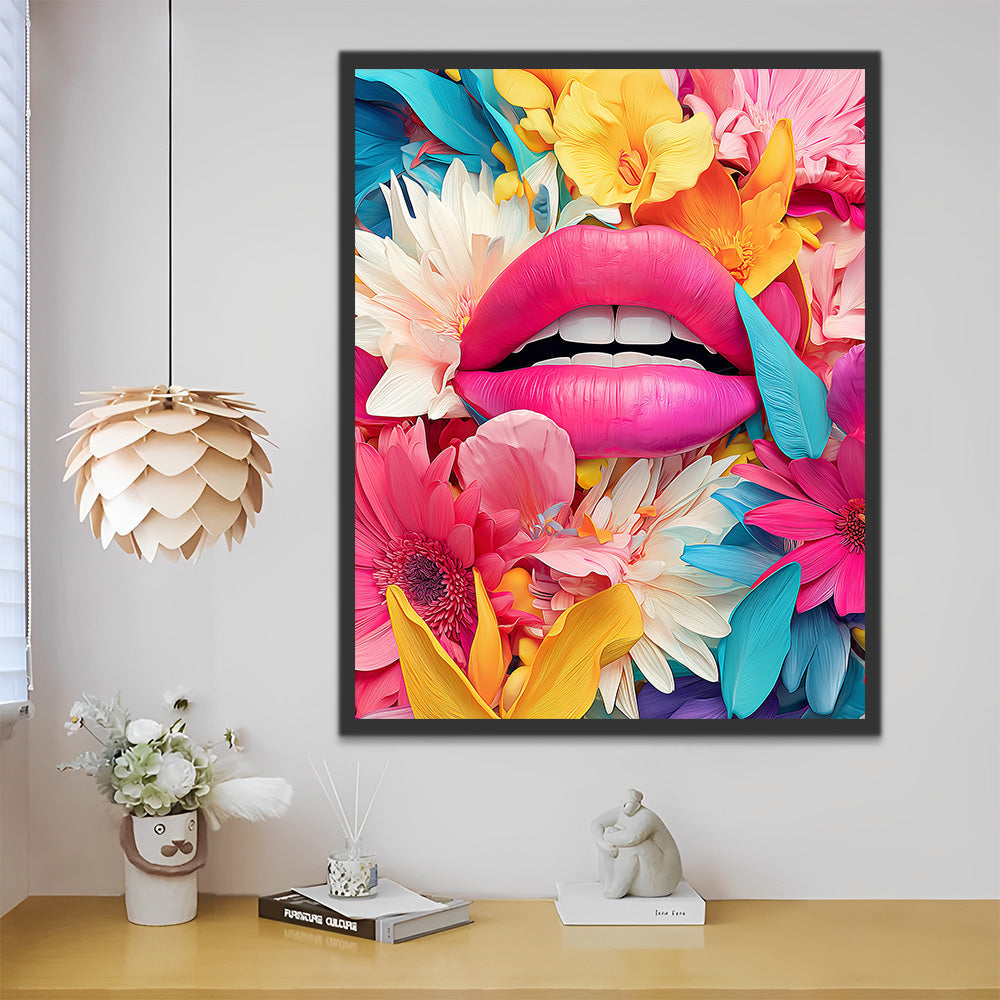 Labio Rosado Rodeado de Dalias Pintar por Números