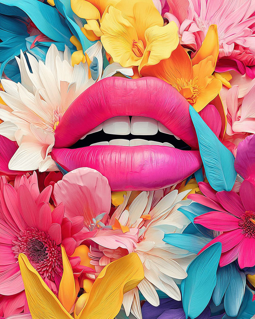 Labio Rosado Rodeado de Dalias Pintar por Números
