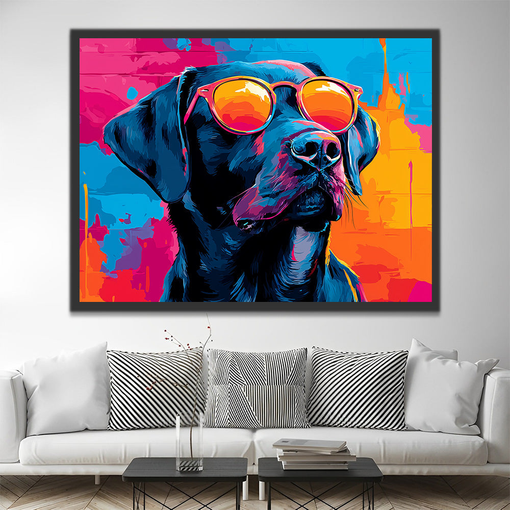 Labrador Negro con Gafas de Sol Naranjas Pintar por Números