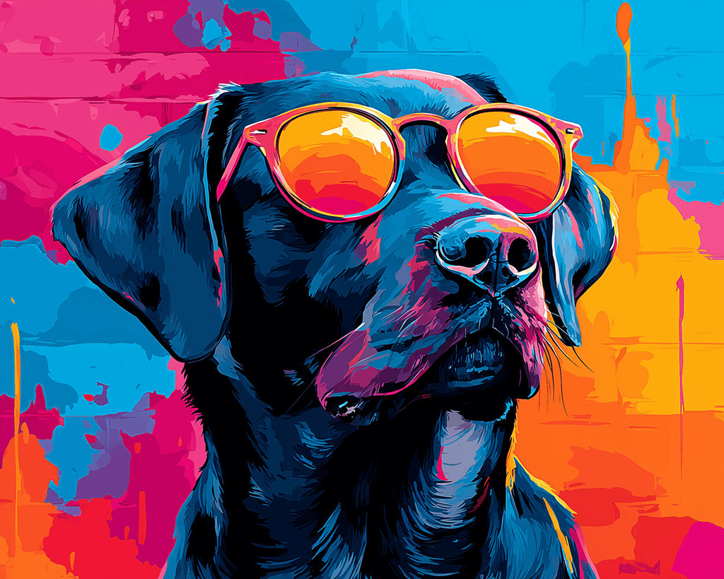 Labrador Negro con Gafas de Sol Naranjas Pintar por Números