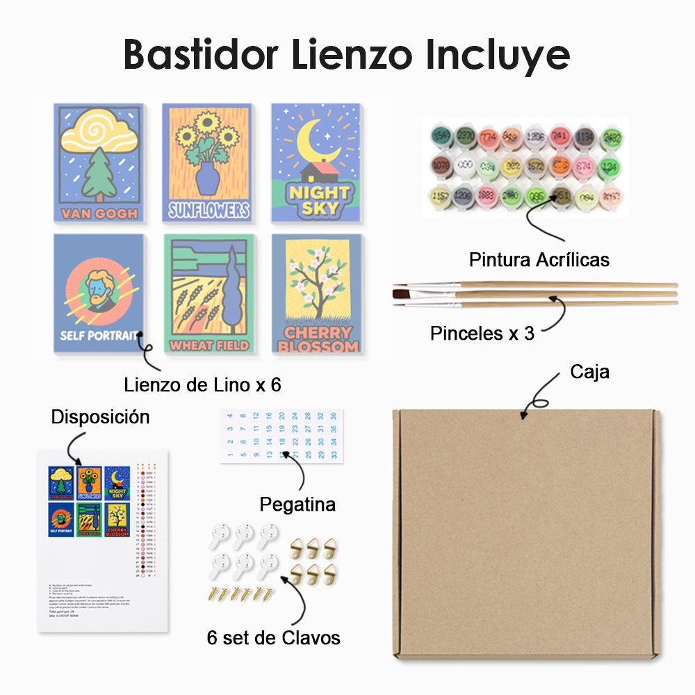 Las Pinturas Azules de Van Gogh 6 Partes Mini Pintar por Números