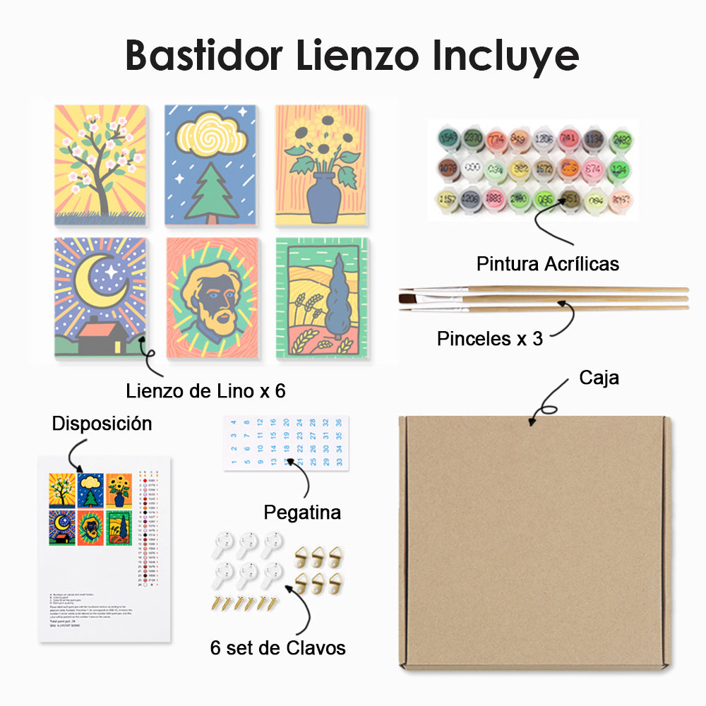 Las Pinturas Clásicas de Van Gogh 6 Partes Mini Pintar por Números