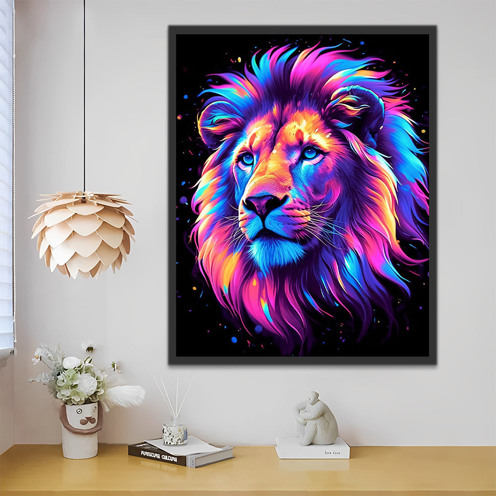 León Colorido y Fondo Oscuro Pintar por Números