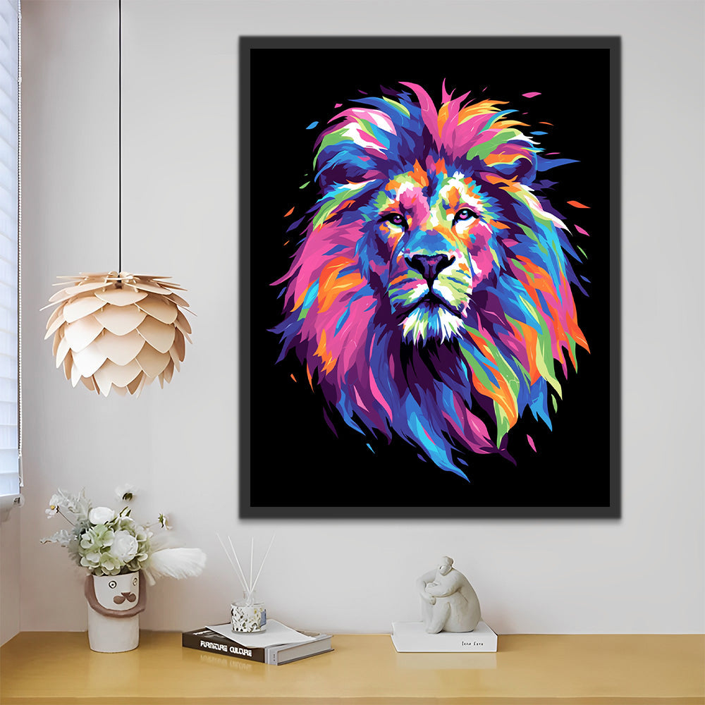 León Colorido y Fondo Oscuro Pintar por Números