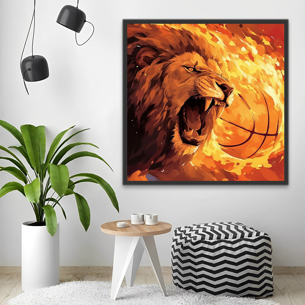 León Rugiendo y Baloncesto con Fuego Pintar por Números