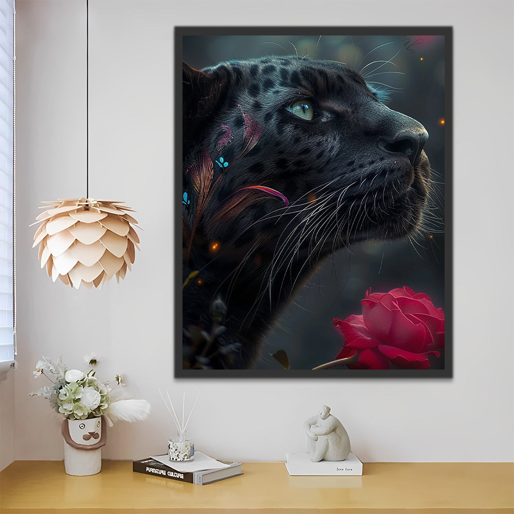 Leopardo Negro con Rosa Roja Pintar por Números