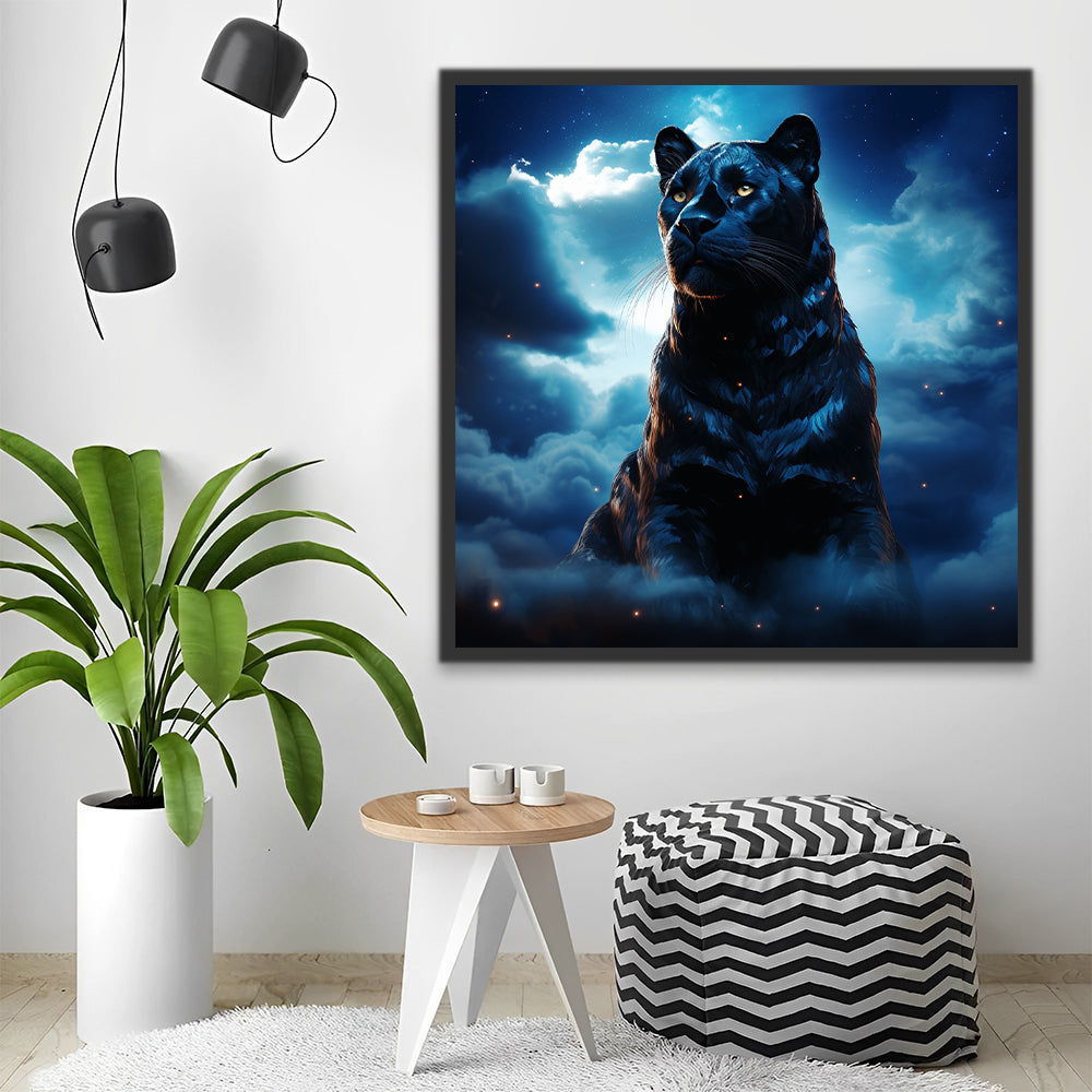 Leopardo Negro sobre Nubes Mirando Cielo Pintar por Números