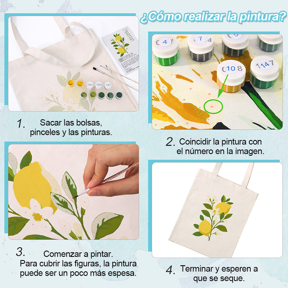 Limones Amarillos y Flores Blancas Bolsa de Lienzo Pintar por Números
