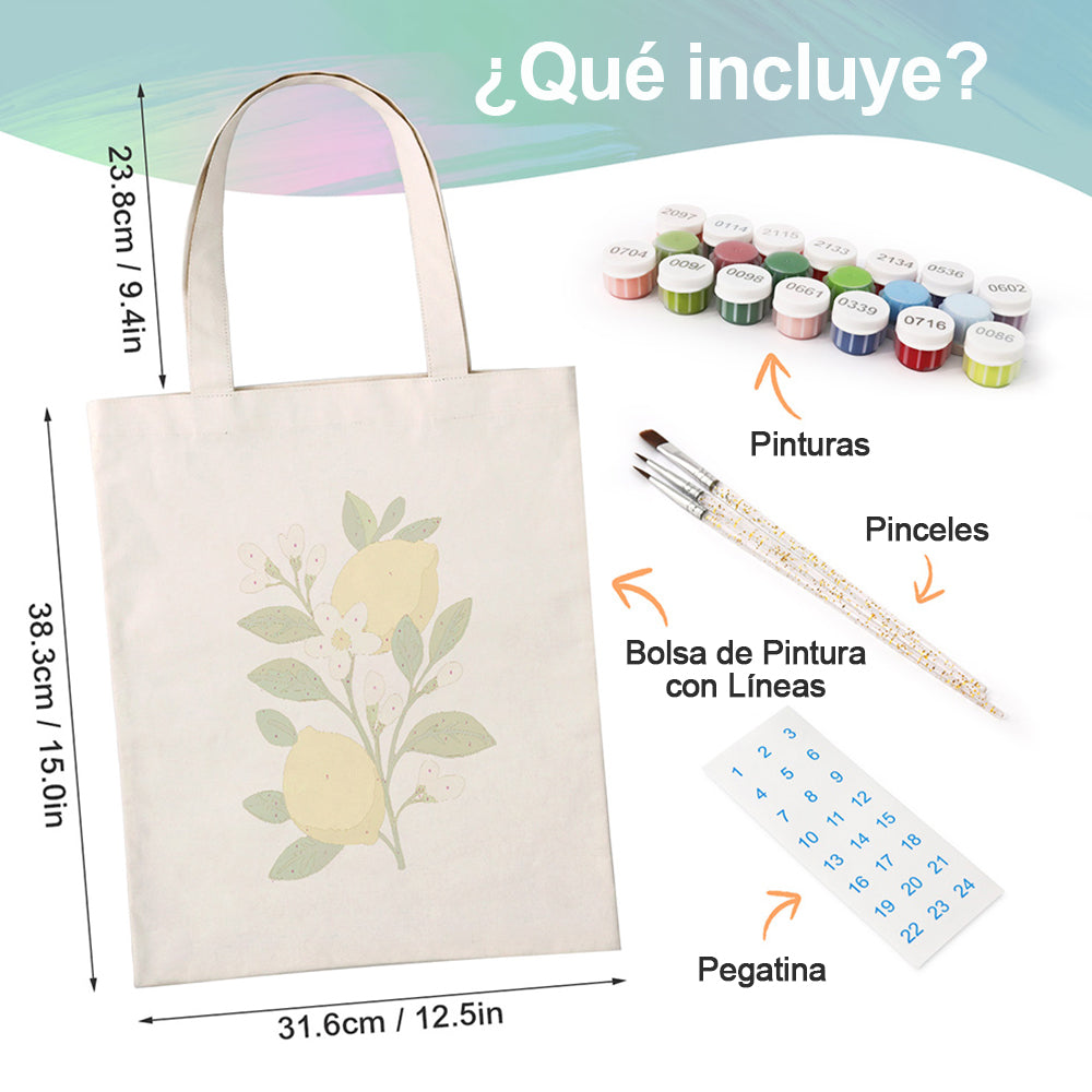 Limones Amarillos y Flores Blancas Bolsa de Lienzo Pintar por Números