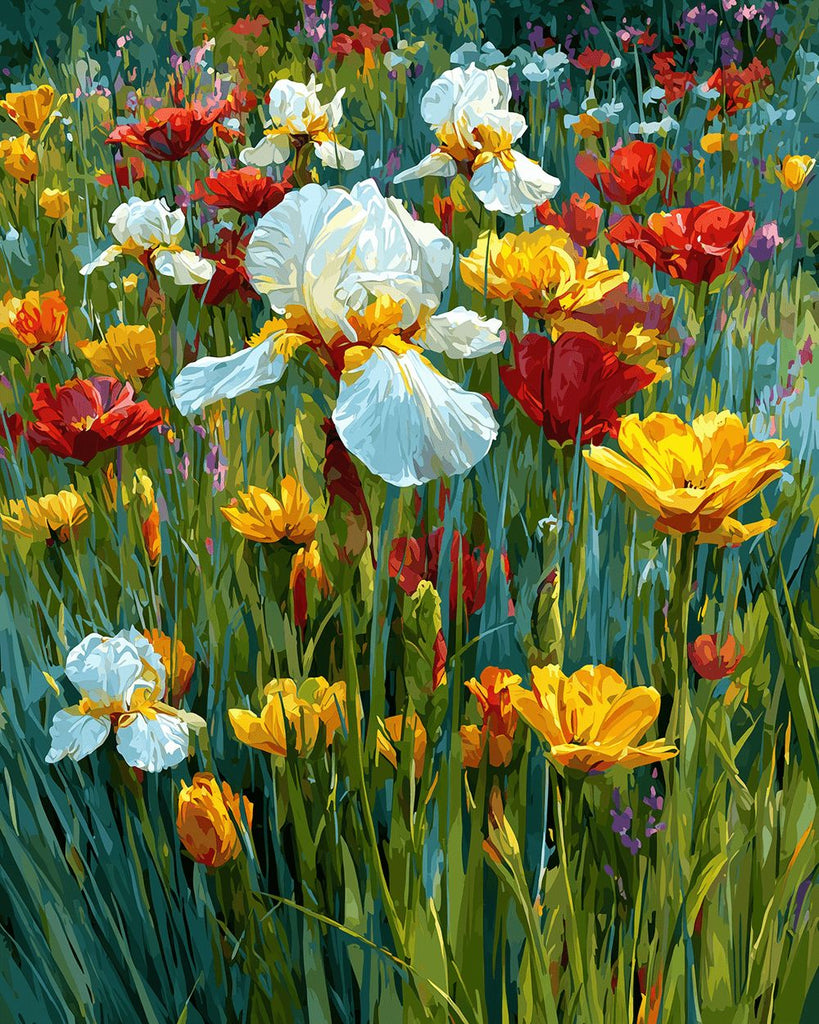 Lirios Blancos entre Flores Silvestres Coloridas Pintar por Números