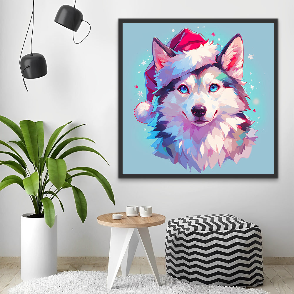 Lobo Adorable con Gorro de Navidad Pintar por Números