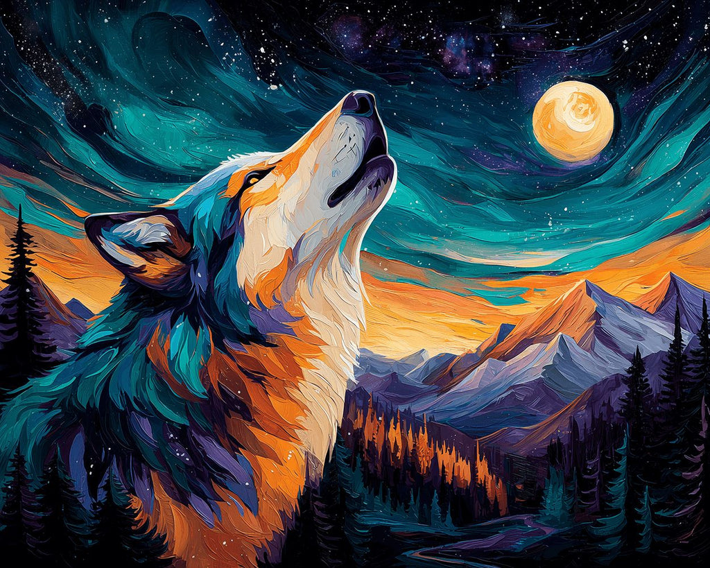 Lobo Aullador bajo la Aurora Pintar por Números