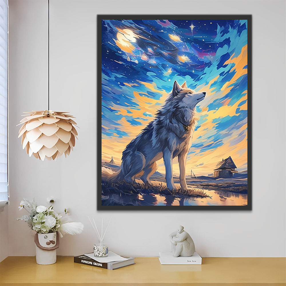 Lobo Mirando Cielo de Noche de la Luna Pintar por Números