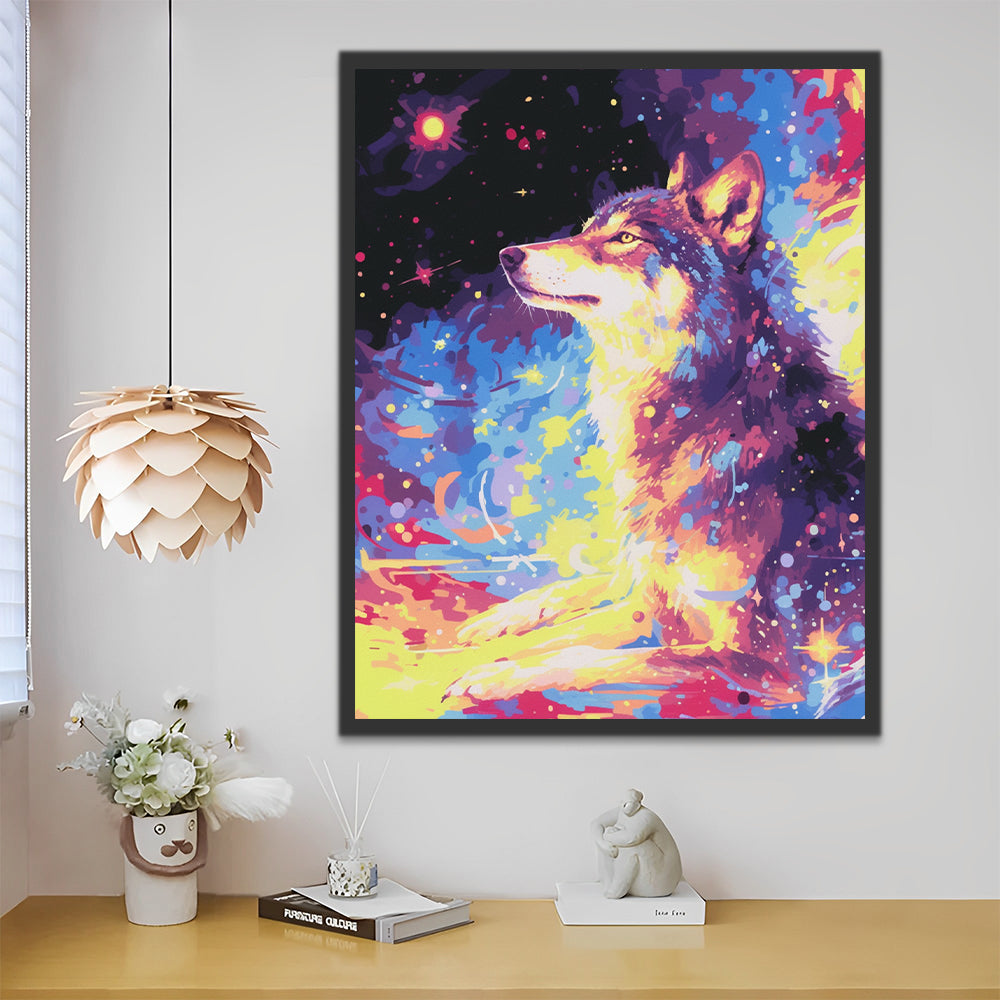 Lobo Sentado en Fondo de Colores Brillantes Pintar por Números