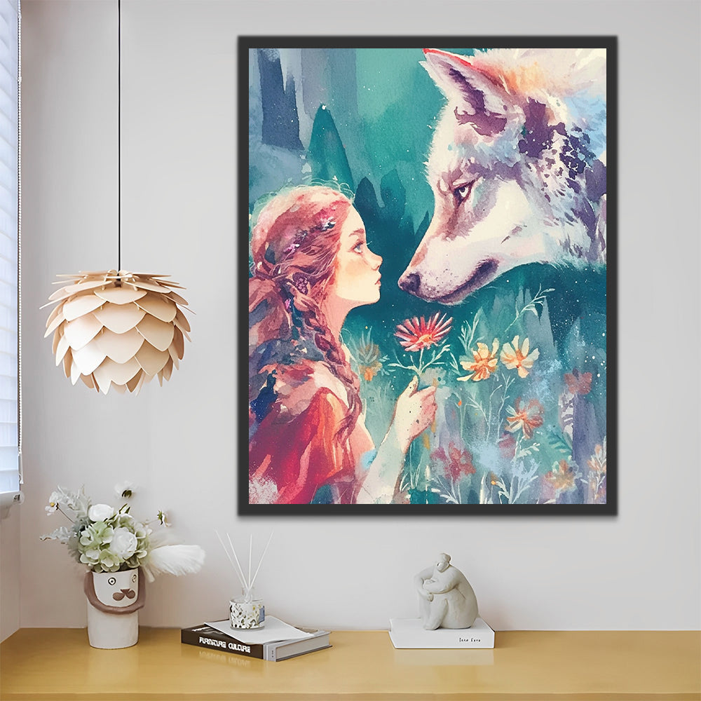 Lobo y Chica en las Flores Pintar por Números