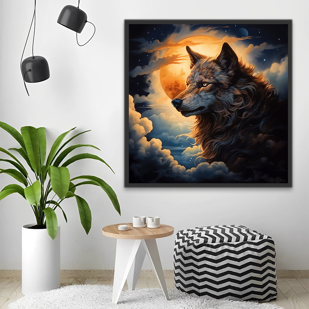 Lobo y la Luna Dorada en las Nubes Pintar por Números