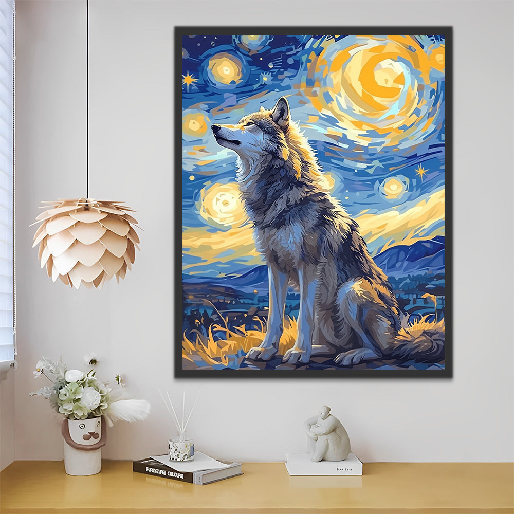 Lobo y Noche Estrellada Pintar por Números