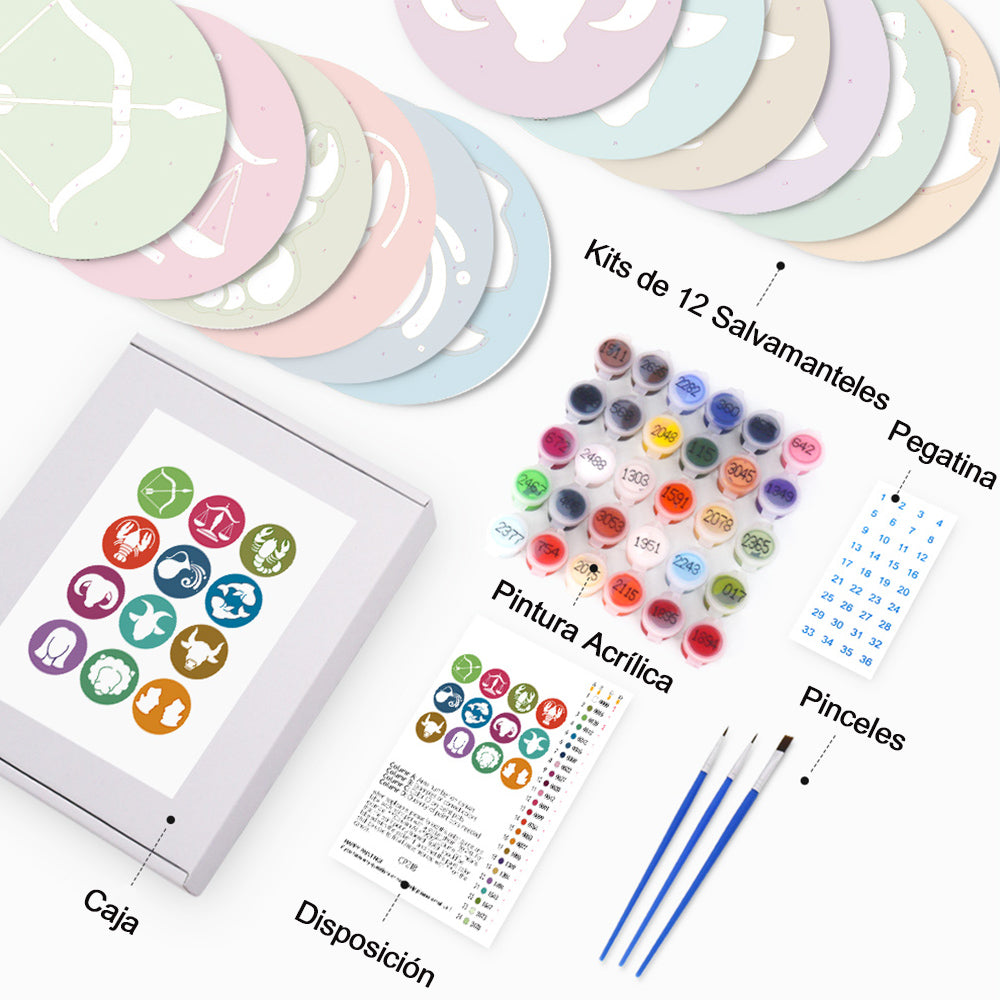 Logotipo de Constelación de Dibujos Animados 12 Salvamanteles Pintar por Números