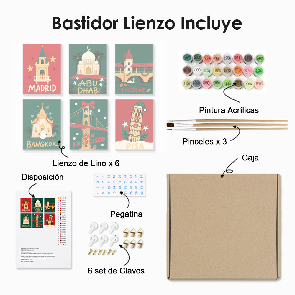 Los Lugares Conocidos en Navidad 6 Partes Mini Pintar por Números