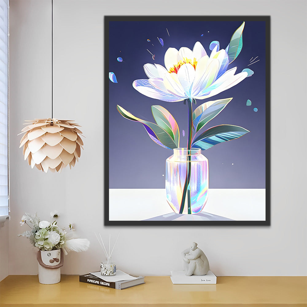 Loto Blanco Mágico en Florero de Cristal Pintar por Números