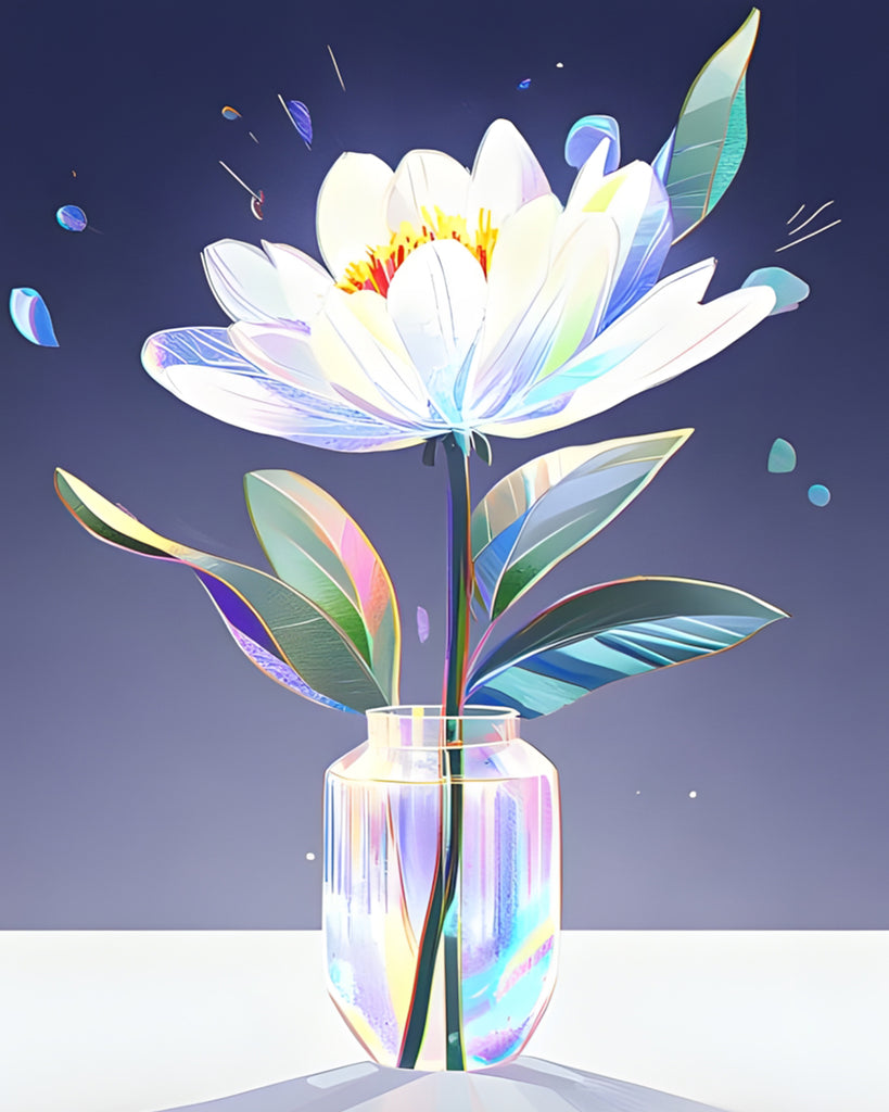 Loto Blanco Mágico en Florero de Cristal Pintar por Números