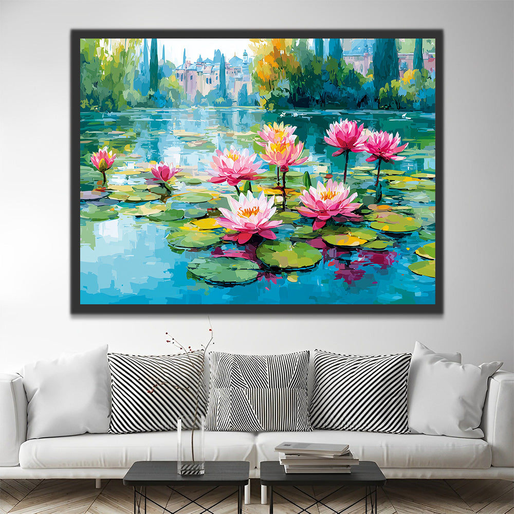 Loto Rosado Floreciente Pintar por Números