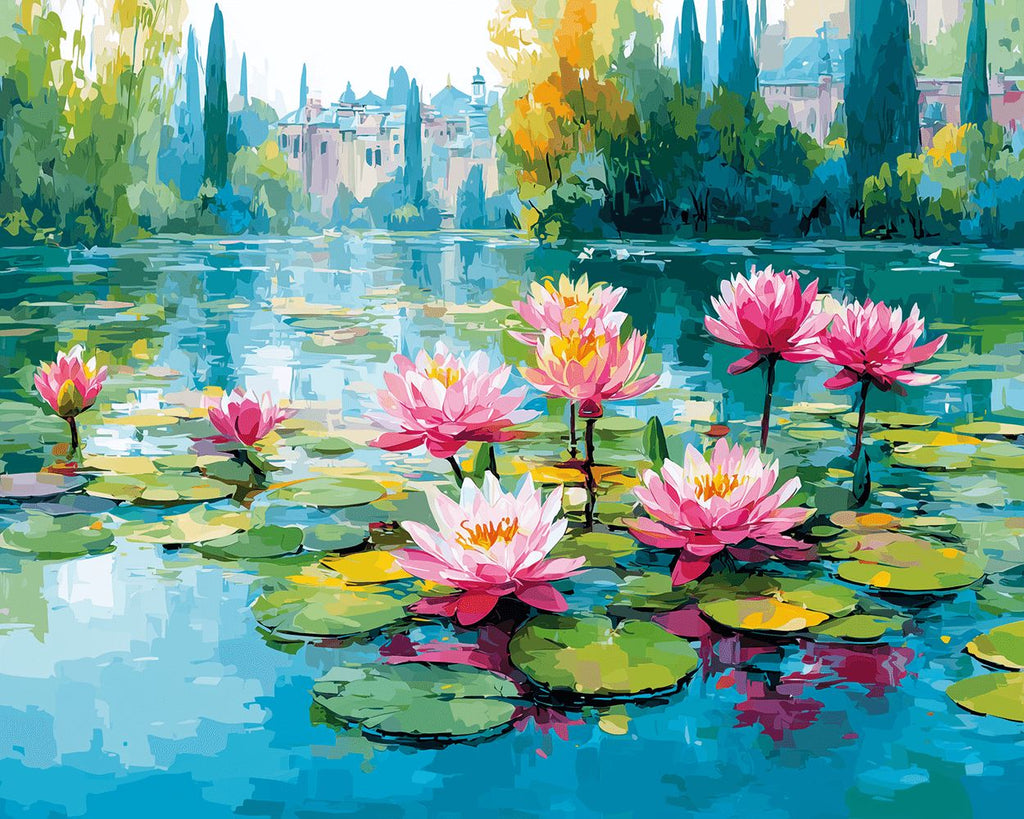 Loto Rosado Floreciente Pintar por Números