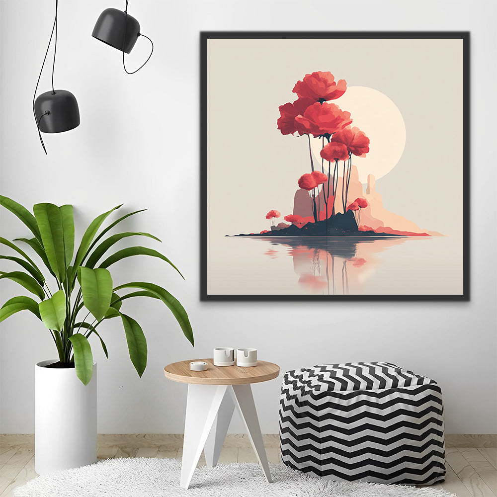 Luna y Amapolas Rojas Pintar por Números
