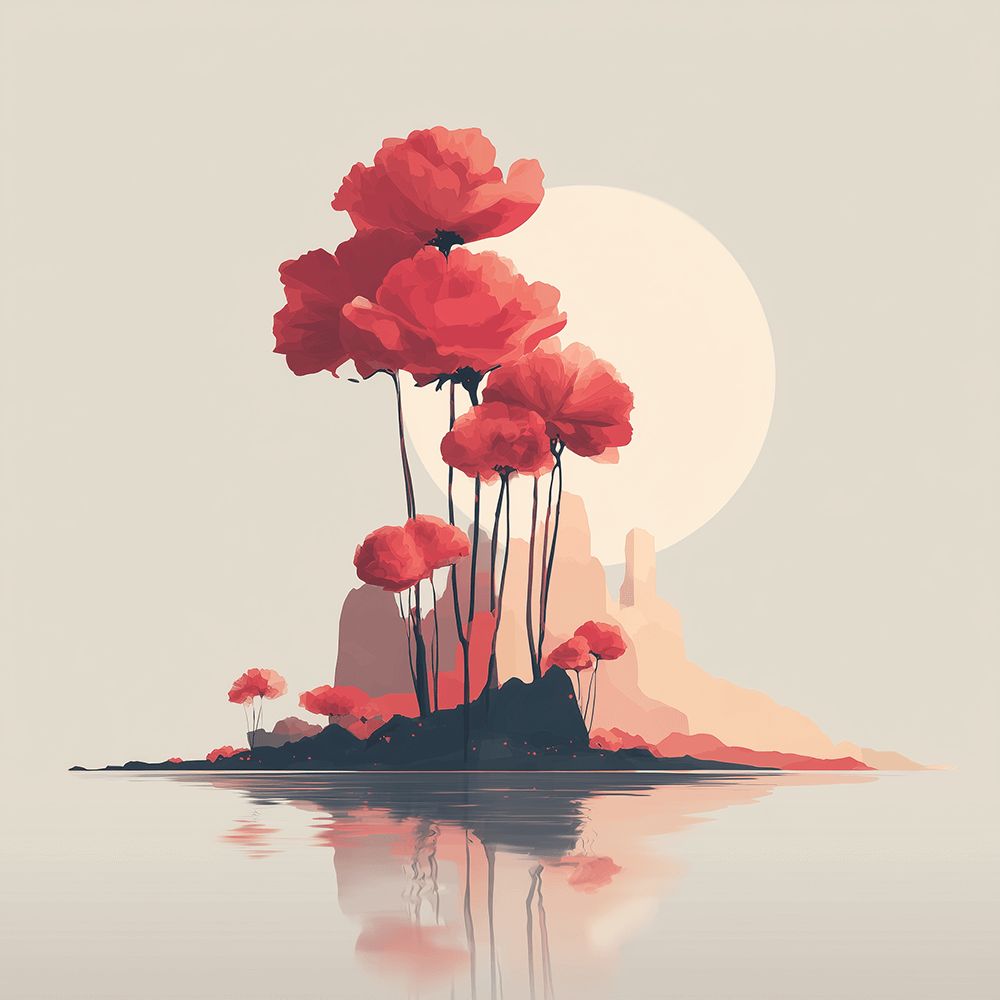 Luna y Amapolas Rojas Pintar por Números