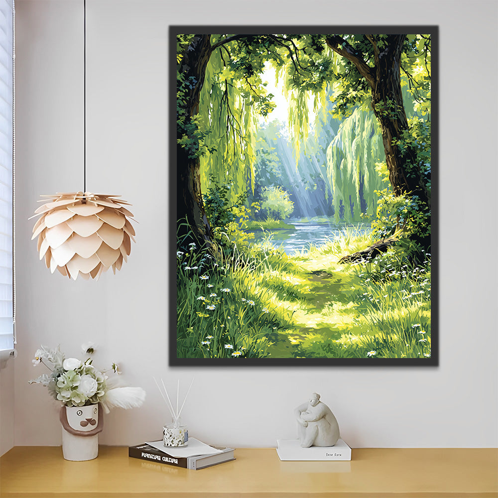 Luz del Sol en el Bosque Verde Pintar por Números