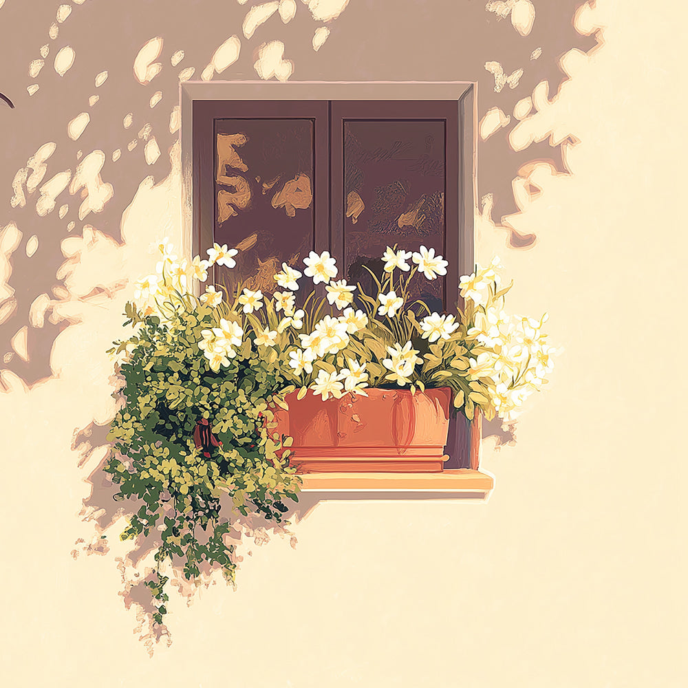 Maceta de Flores Blancas en Ventana Mini Pintar por Números