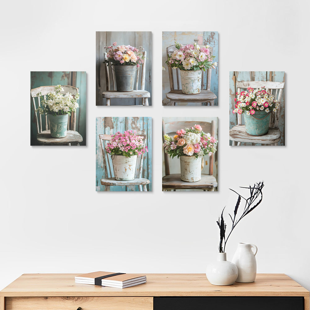 Macetas de Flores en la Silla 6 Partes Mini Pintar por Números