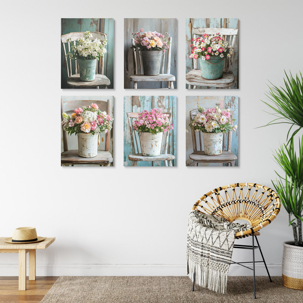 Macetas de Flores en la Silla 6 Partes Mini Pintar por Números