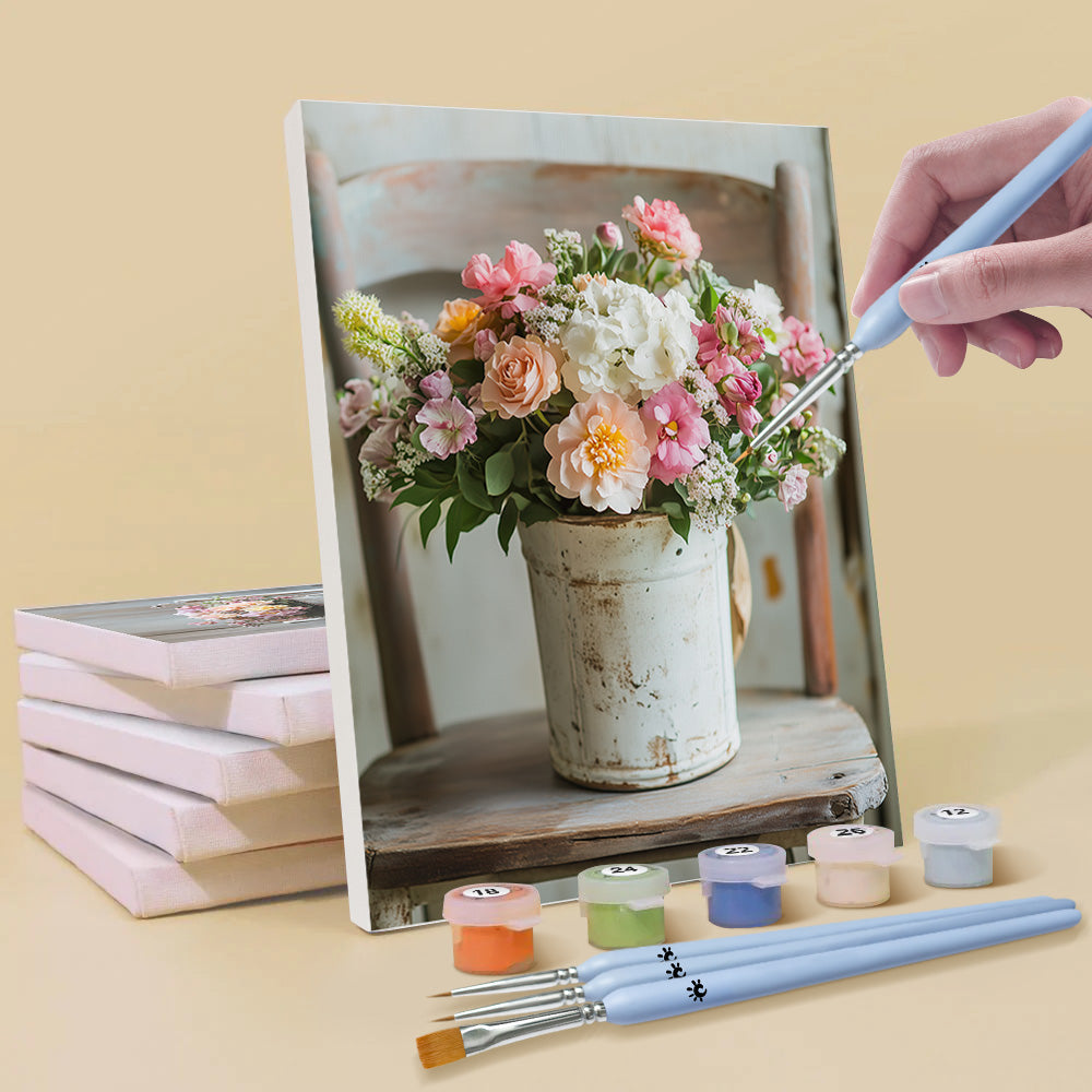 Macetas de Flores en la Silla 6 Partes Mini Pintar por Números