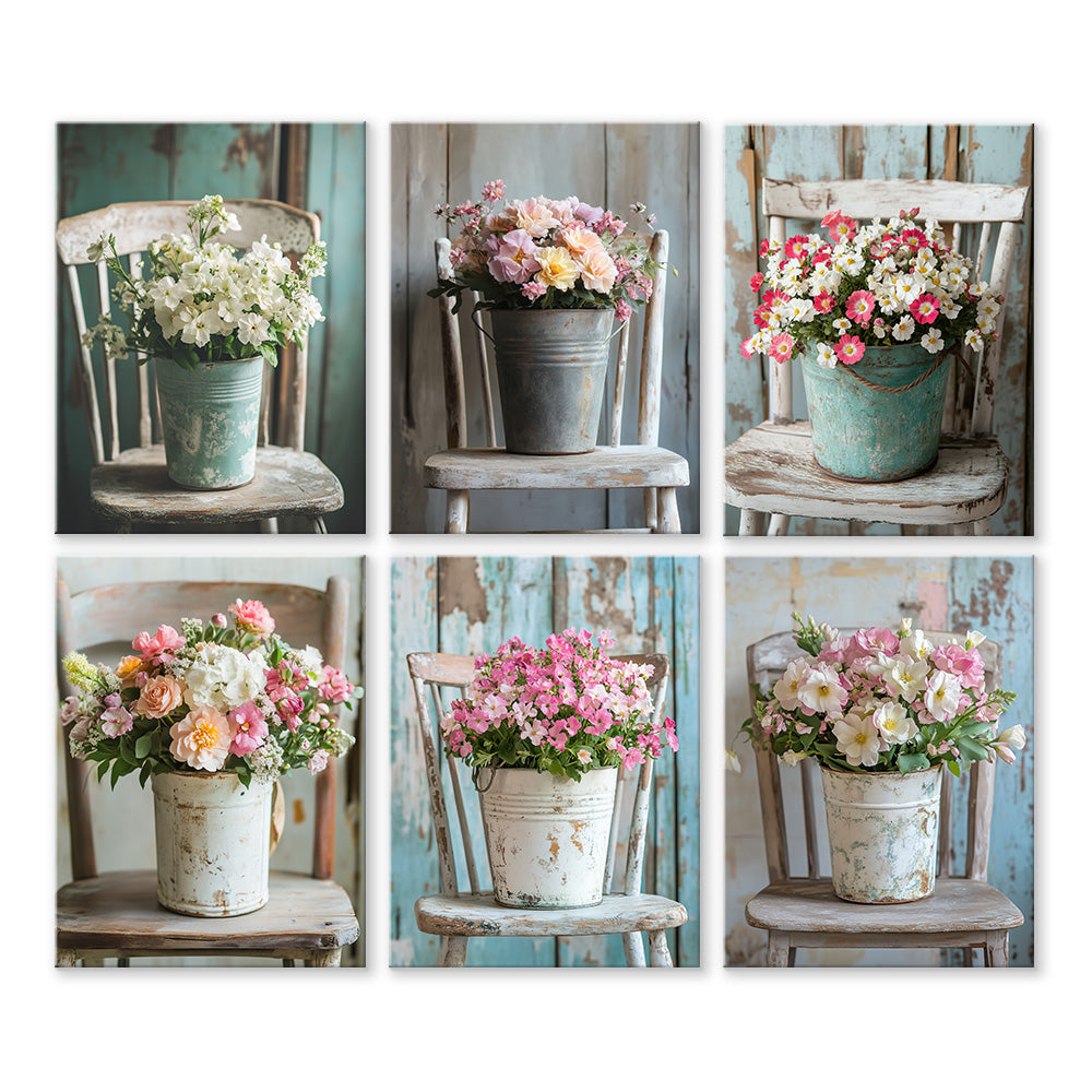 Macetas de Flores en la Silla 6 Partes Mini Pintar por Números