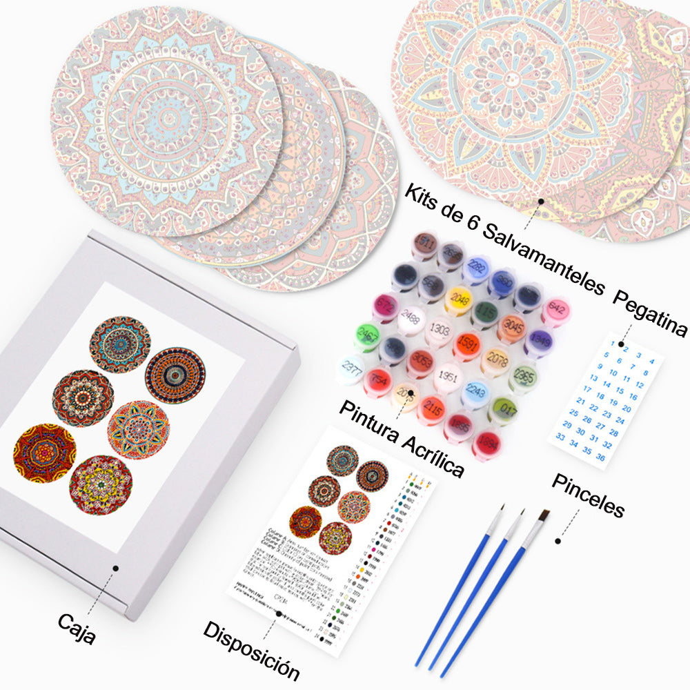 Mandala Complejo 6 Salvamanteles Pintar por Números