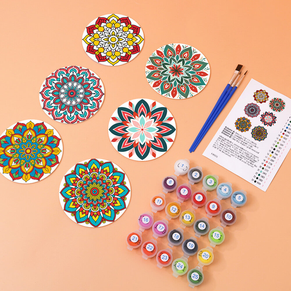 Mandala con Forma de Loto 6 Posavasos Pintar por Números