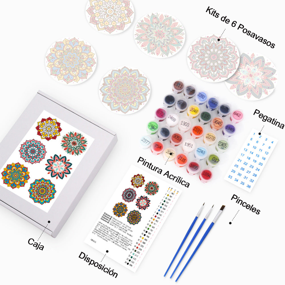Mandala con Forma de Loto 6 Posavasos Pintar por Números