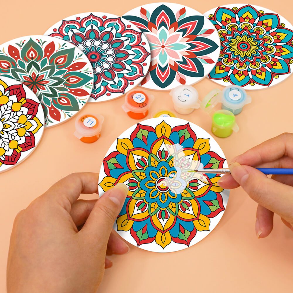 Mandala con Forma de Loto 6 Posavasos Pintar por Números