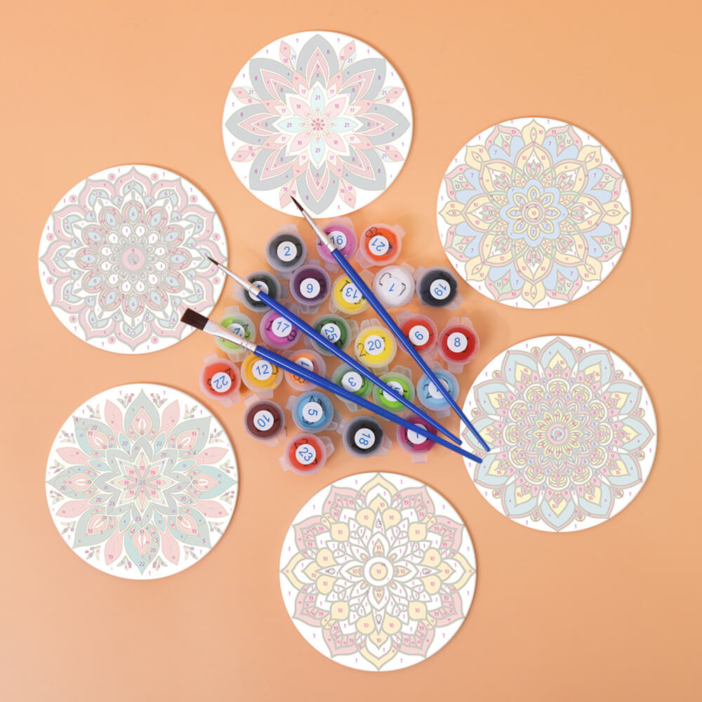 Mandala con Forma de Loto 6 Posavasos Pintar por Números