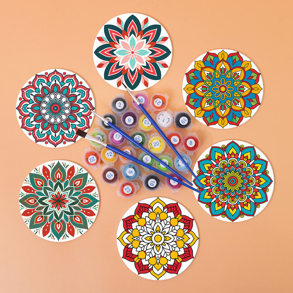 Mandala con Forma de Loto 6 Posavasos Pintar por Números