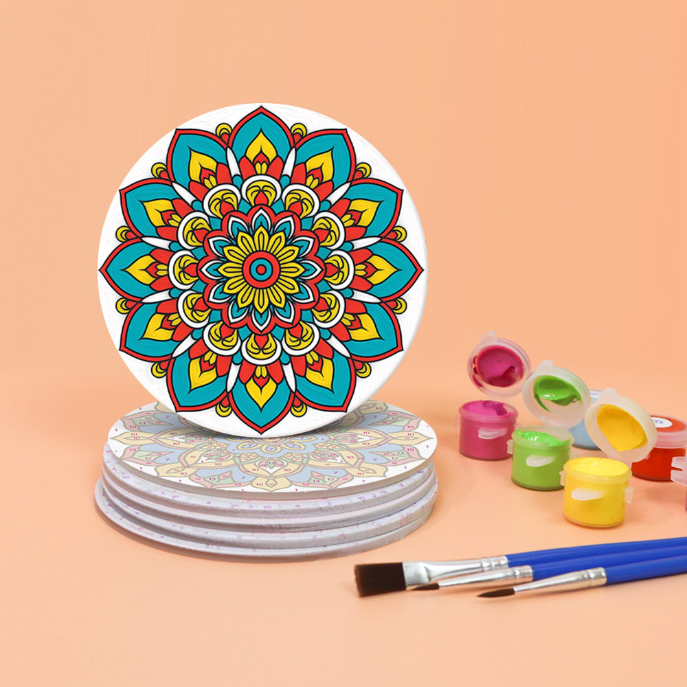 Mandala con Forma de Loto 6 Posavasos Pintar por Números