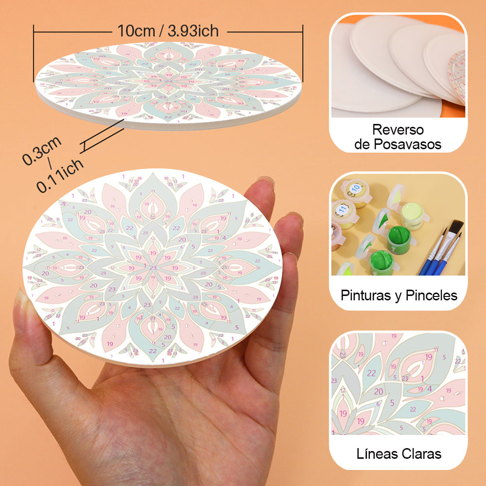 Mandala con Forma de Loto 6 Posavasos Pintar por Números