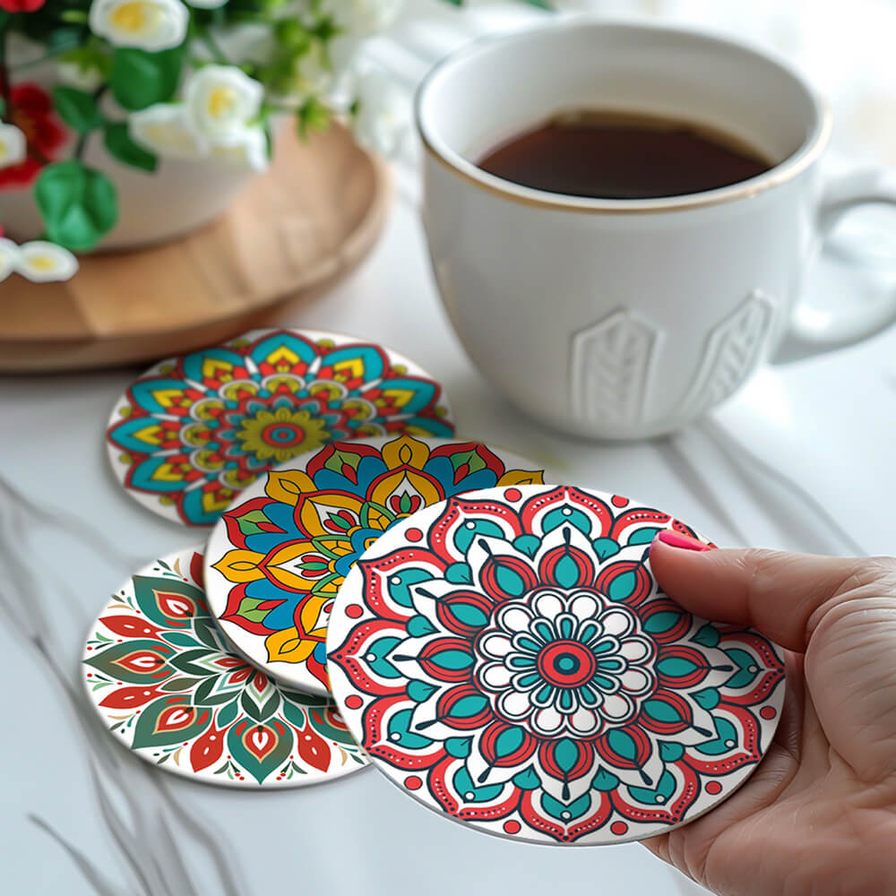 Mandala con Forma de Loto 6 Posavasos Pintar por Números