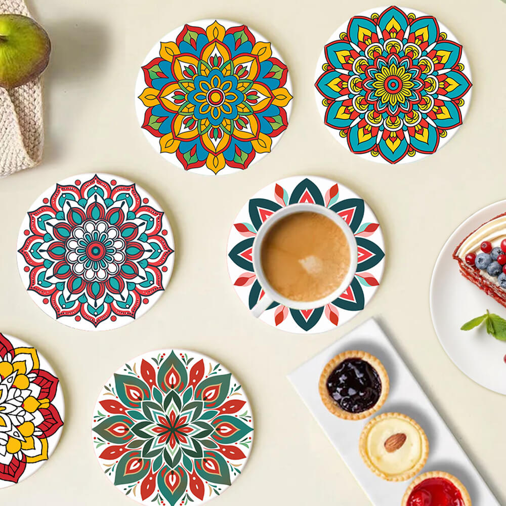 Mandala con Forma de Loto 6 Posavasos Pintar por Números