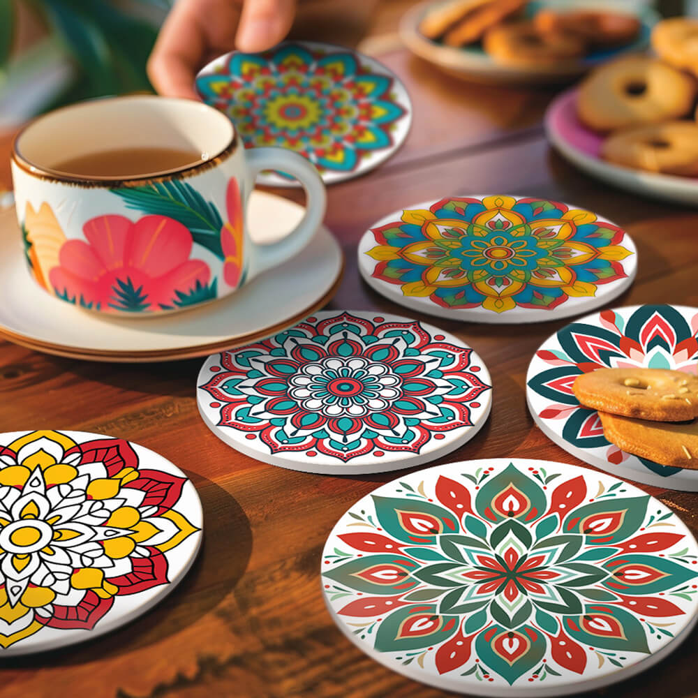 Mandala con Forma de Loto 6 Posavasos Pintar por Números