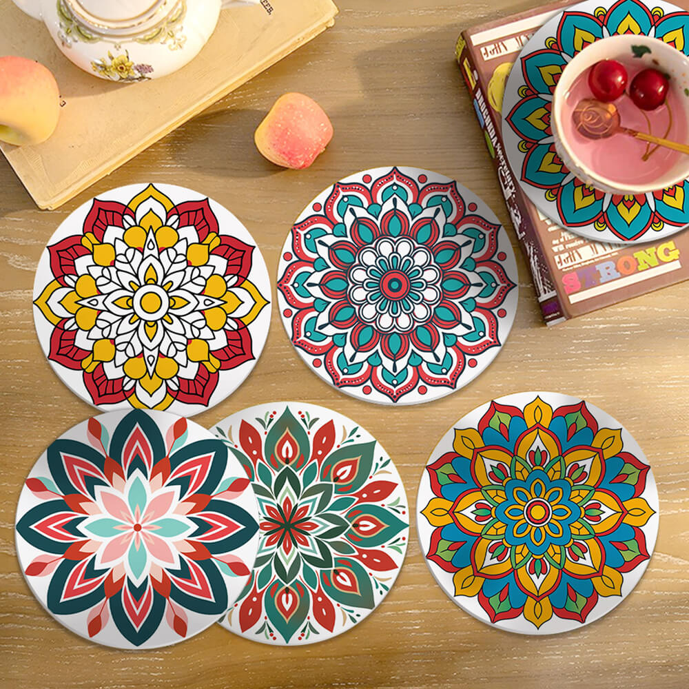 Mandala con Forma de Loto 6 Posavasos Pintar por Números
