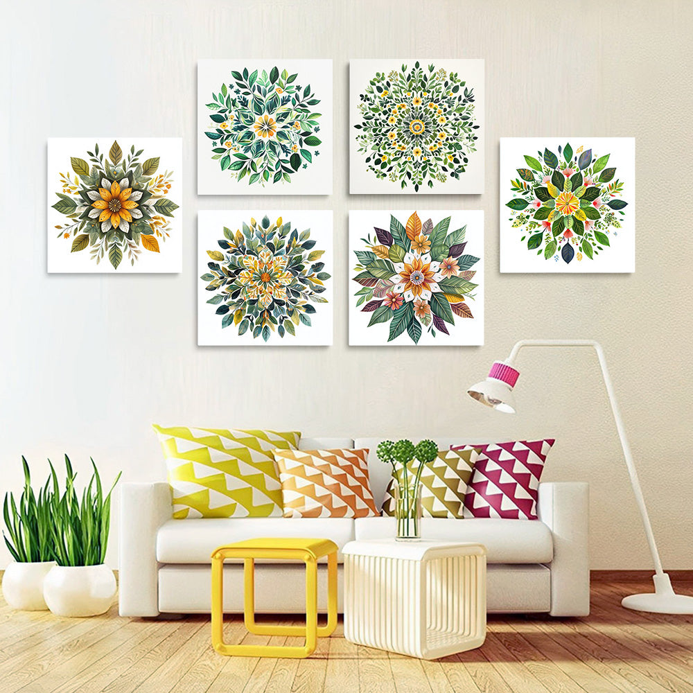 Mandala de Hojas de Plantas 6 Partes Mini Pintar por Números